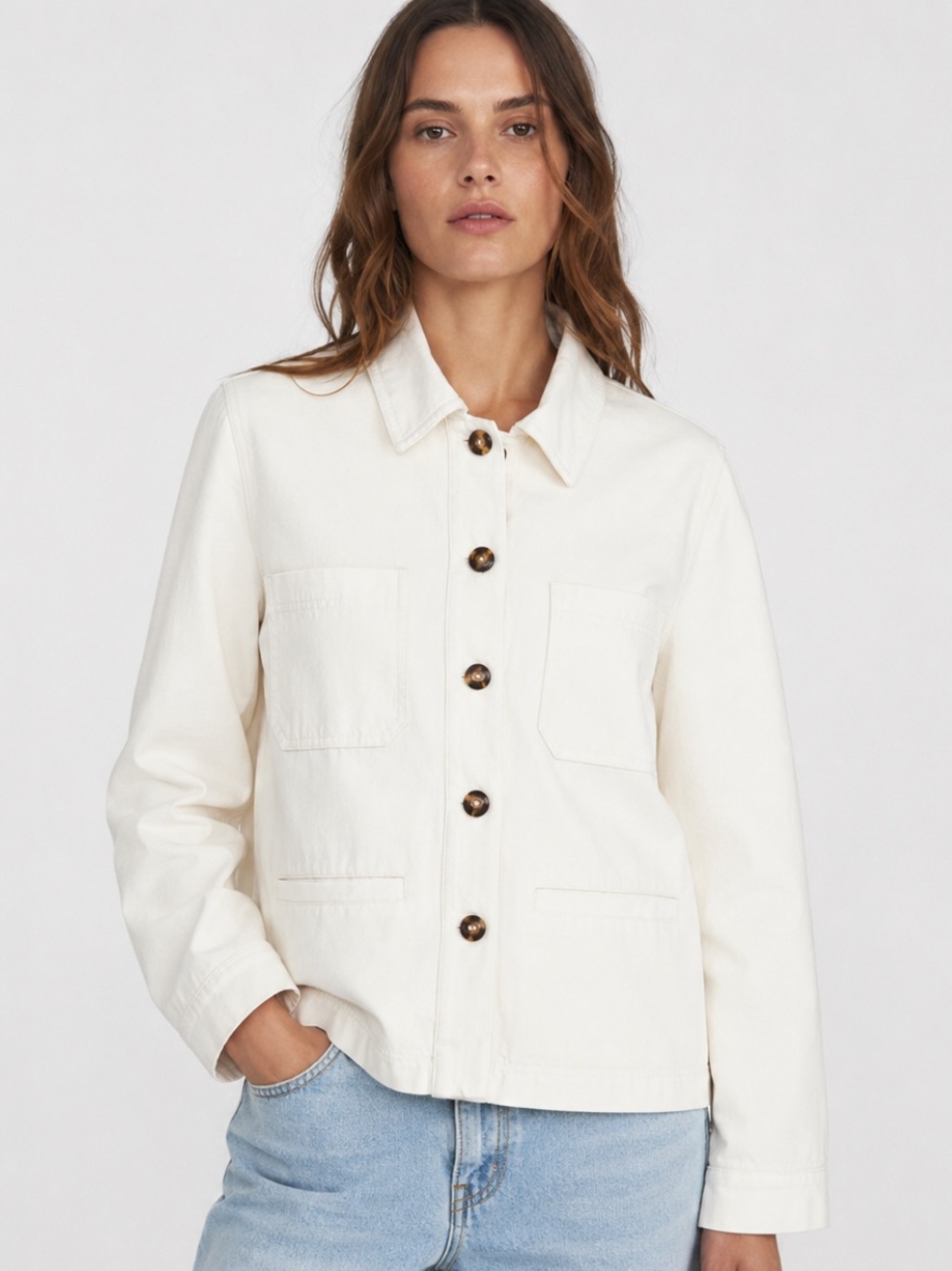 NWT H&M Utility Denim Jacket in Creamy White